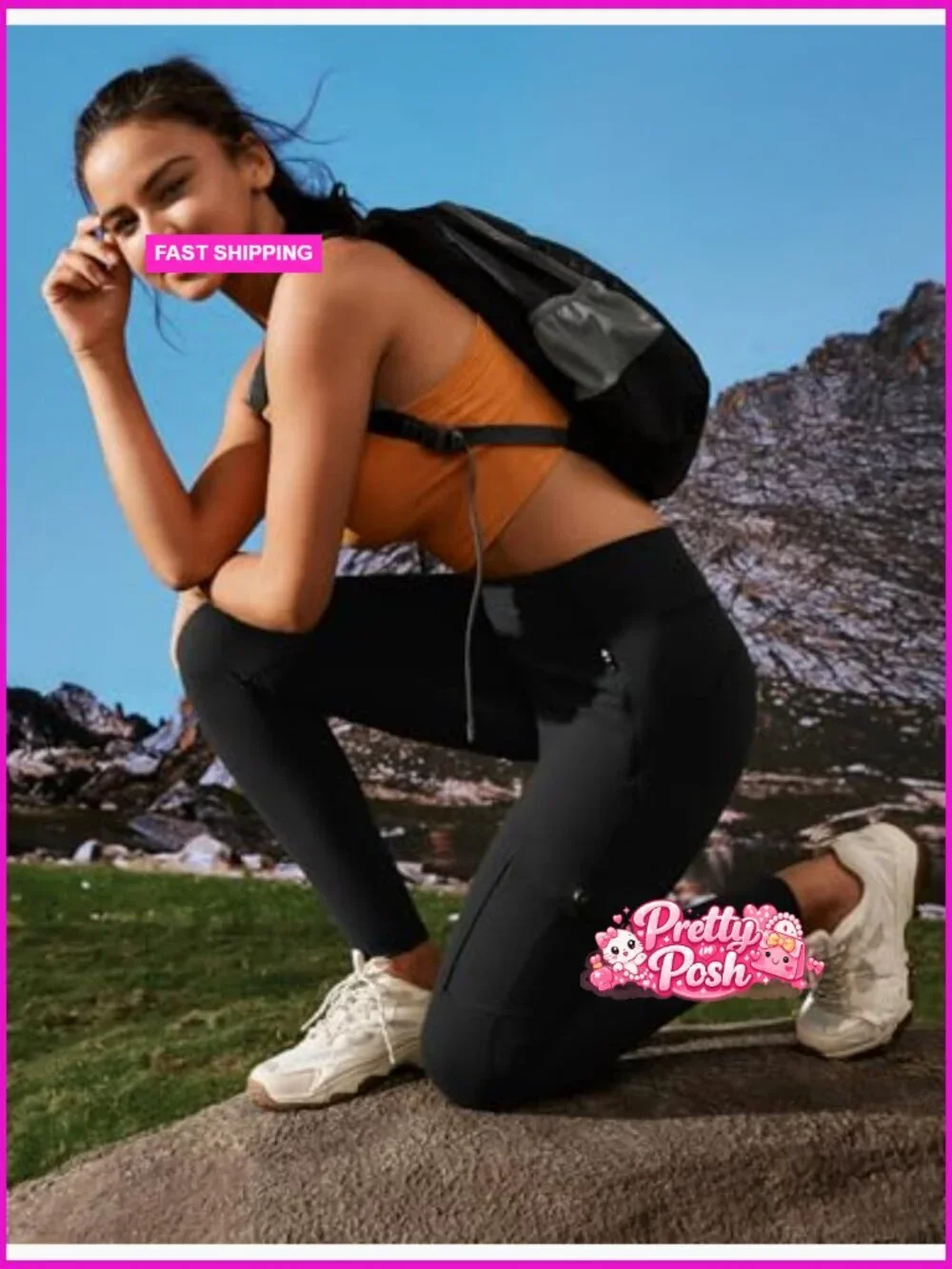 Water Resistant Hiking Leggings with Zipper Pockets Tummy Control UPF50+